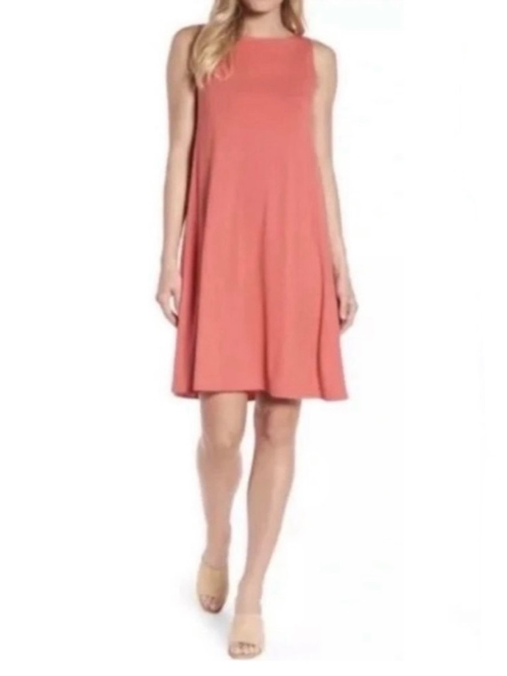 Eileen Fisher Bateau Neck Knee-Length Sleeveless Dress XS Pink Grapefruit NWT